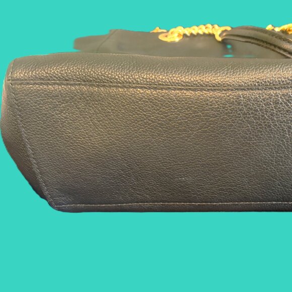 Coach Womens Black Polished Pebble Leather Turnlock Chain Tote 27 Bag - Picture 4 of 12